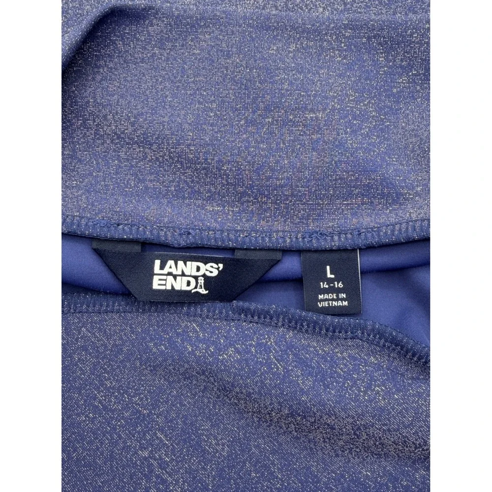 Lands End Swimsuit Skirt Set Womens 14 Blue Metallic Shimmer 2pc One Piece Skirt